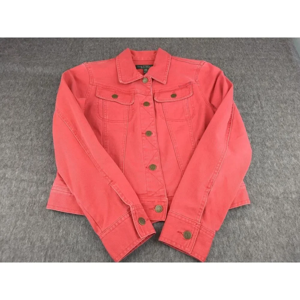 Ralph Lauren Jeans Co. Womens M Vintage Red Denim Jean Jacket Metal Logo Buttons - Picture 4 of 16